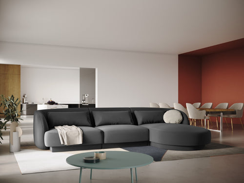 Cosmopolitan Design rechter hoekbank Tulum 4-zits, flueel, grijs - 156x255x70cm