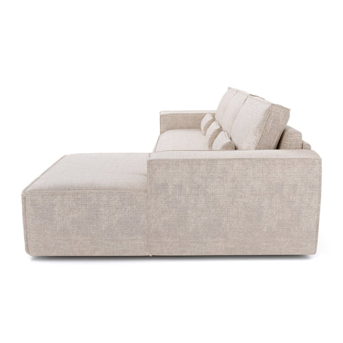 Premium Interiors - Rechthoekige hoekbank met snelle slaapfunctie JUNE - gewaafd fluweel crème 320cm