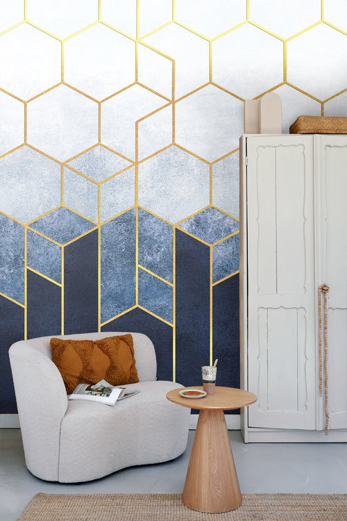 Sanders & Sanders fotobehang grafisch motief blauw - 375 x 270 cm - 601002