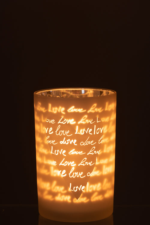 J-Line windlicht Love - glas - wit - large