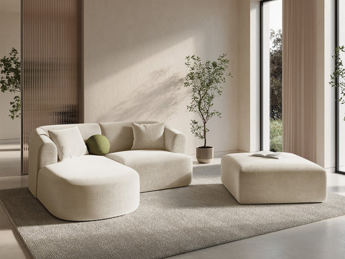 Cosmopolitan Design Modulaire hoekbank links Campi 3-zits, flueel lichtbeige - 156x180x70cm