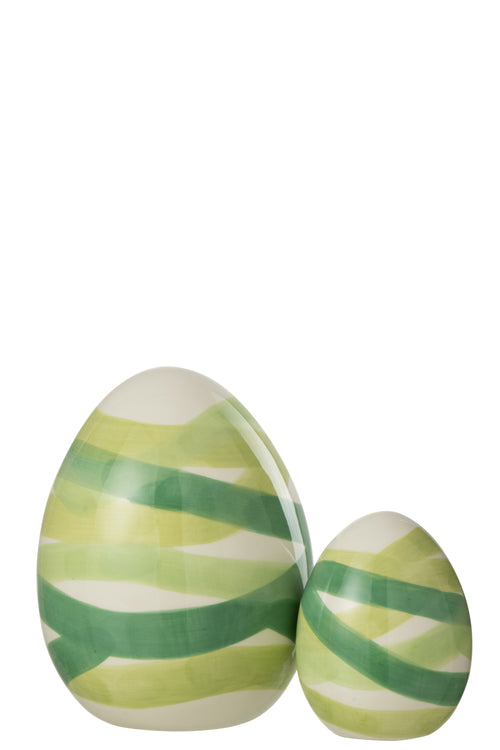 J-Line decoratie Ei Lijnen Dolomiet - keramiek - groen - medium - paasdecoratie - vtwonen shop