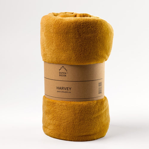 Dutch Decor - VOORDEELSET - 3-delig - Zaya & Harvey - 2 sierkussens 45x45 cm - 1 plaid 150x200 cm - geel