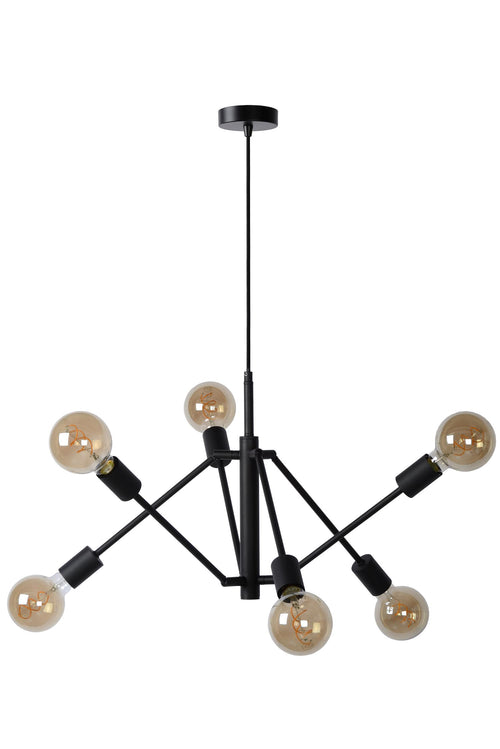 Lucide hanglamp LESTER - 6xE27 - Zwart - vtwonen shop