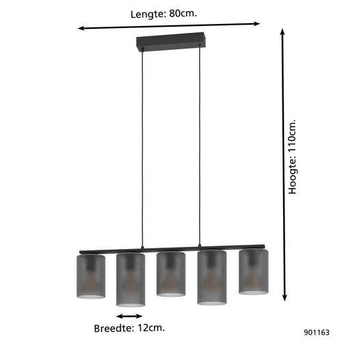 EGLO hanglamp Colomera - e27 - 80 cm - zwart/mat grijs