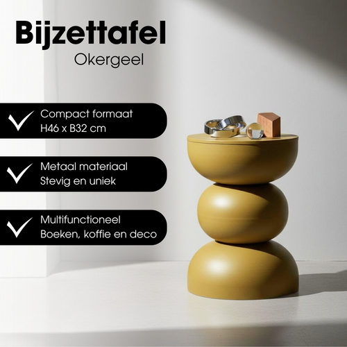 Mica Decorations Luna Bijzettafel - Bijzettafel Rond H46 x Ø32 cm - IJzeren Tafeltje voor Slaapkamer of Woonkamer - Nachtkastje of Plantentafeltje -