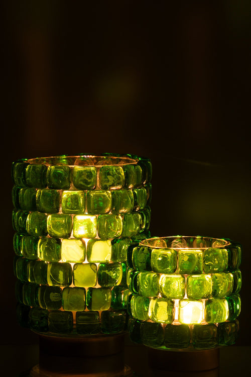 J-Line theelichthouder Vierkant mozaiek - glas - groen - large