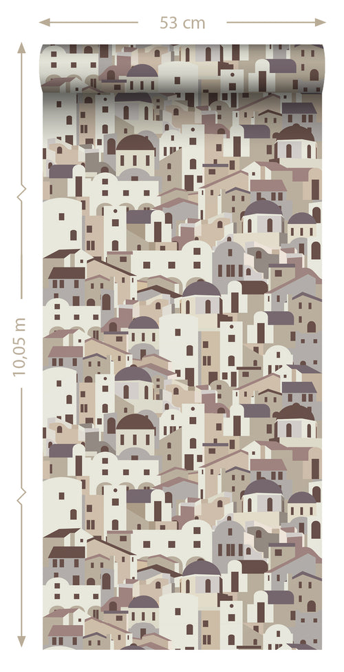 ESTAhome behang mediterrane huisjes beige en grijs - 50 x 900 cm - 139622 - vtwonen shop