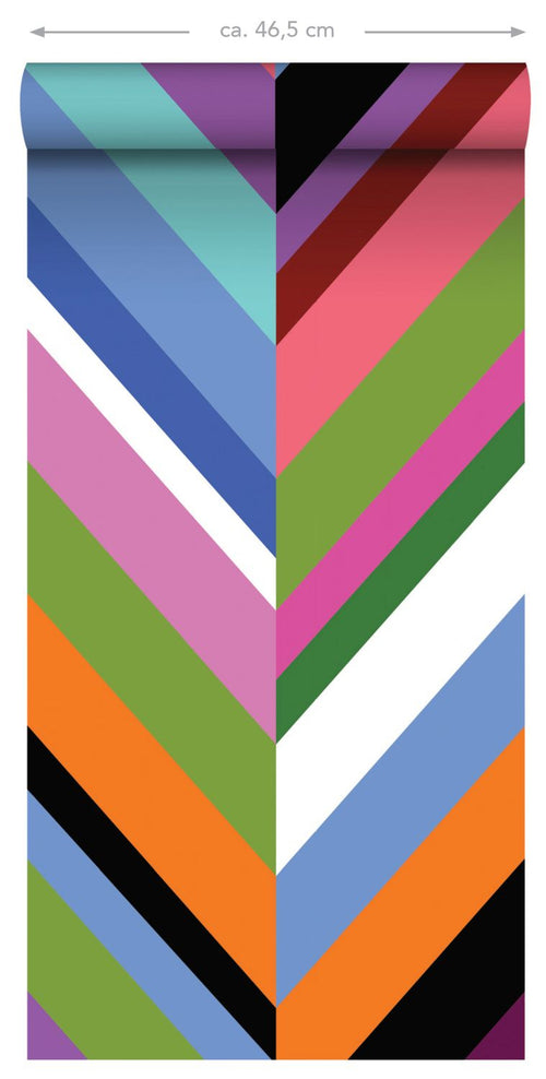 ESTAhome XXL behang zigzag motief groen, roze, paars en blauw - 50 x 900 cm - 158912