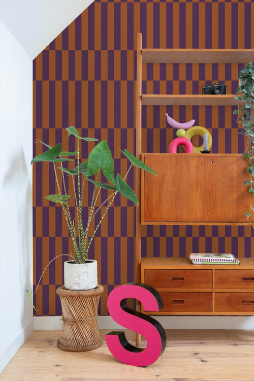 ESTAhome behang strepen terracotta en donker paars - 50 x 900 cm - 131424 - vtwonen shop