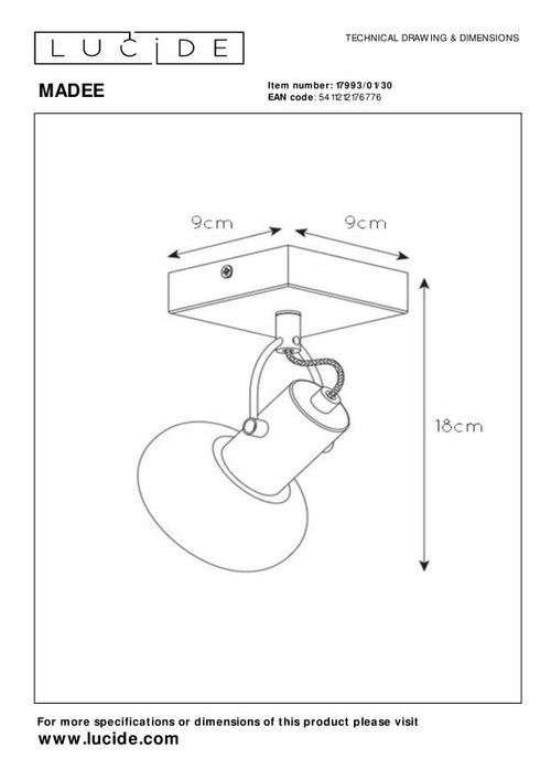 Lucide plafondspot MADEE - 1xE14 - Zwart - vtwonen shop