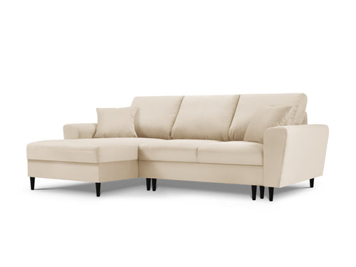 Cosmopolitan Design Uitklapbare hoekbank links met opbergdoos Kyoto 4-zits, ribfluwelen, beige - 145x241x88cm
