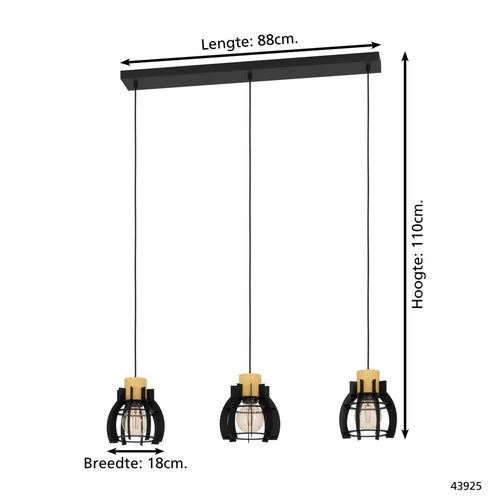 EGLO hanglamp Stillington 1 - e27 - 88 cm - zwart/bruin - hout/staal - vtwonen shop