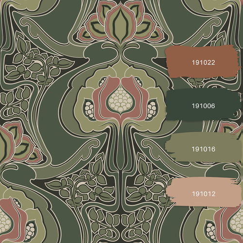 ESTAhome behang vintage bloemen in art nouveau stijl donkergroen - 53 cm x 10.05 m - 139571 - vtwonen shop