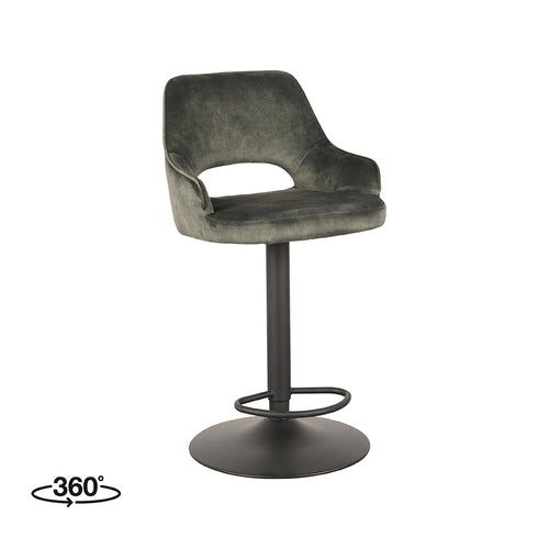 LABEL51 Barkruk Fer - Donkergroen Velvet - Zithoogte 60–80cm