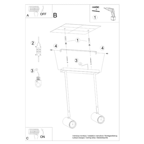 Sollux Lighting Plafondlamp NORANO 2 zwart - 30x10x43cm