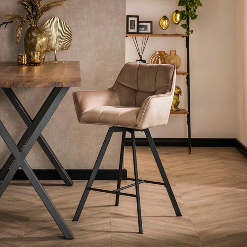 Giga Meubel Barstoel Raster - Champagne Velvet - Draaibaar - Zithoogte 69cm - Set van 2 - Set van 2