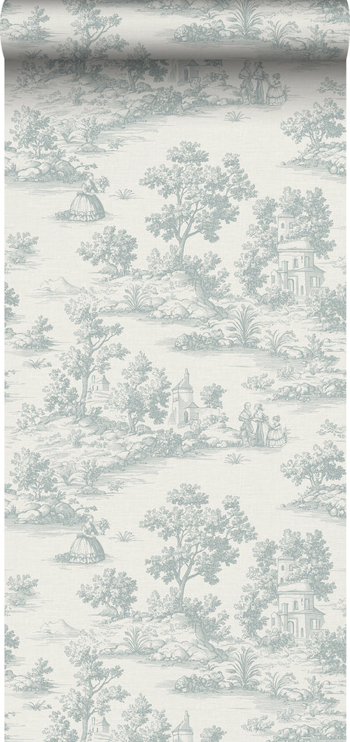 Sanders & Sanders behang toile de jouy print lichtblauw - 53 cm x 10 m - 641036