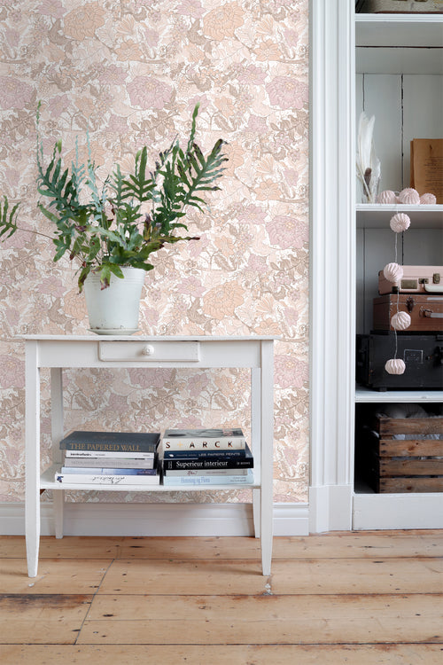 ESTAhome behang vintage bloemen lichtpaars en licht terracotta - 50 x 900 cm - 131192 - vtwonen shop