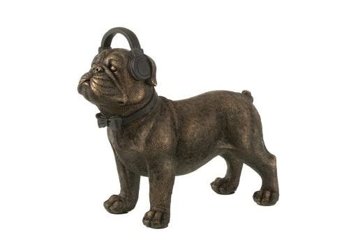 J-Line decoratie Bulldog Koptelefoon - polyresin - donkerbruin - large