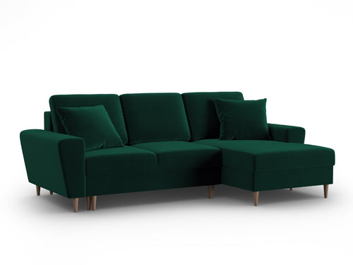 Cosmopolitan Design Converteerbare hoekbank rechts met opbergdoos Kyoto 4-zits, flueel flessengroen - 145x241x88cm