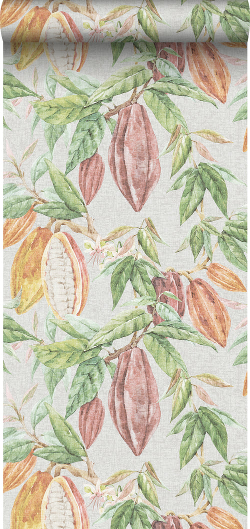 Sanders & Sanders behang bladeren groen, grijs en terracotta - 53 cm x 10 m - 640219 - vtwonen shop