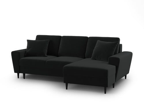 Cosmopolitan Design Converteerbare hoekbank rechts met opbergdoos Kyoto 4-zits, flueel zwart - 145x241x88cm