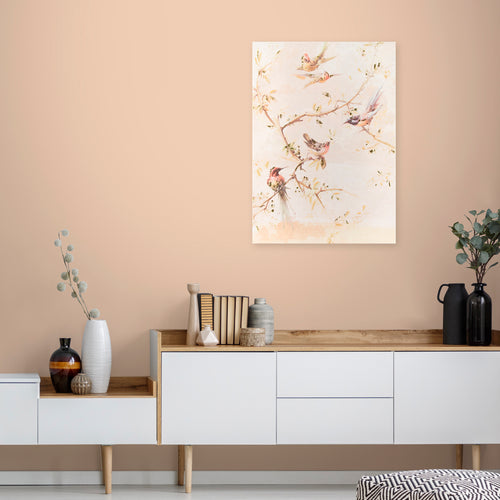 Art for the Home Canvas met handgeschilderde details - Sunset birds - 70x50cm - Roze - vtwonen shop