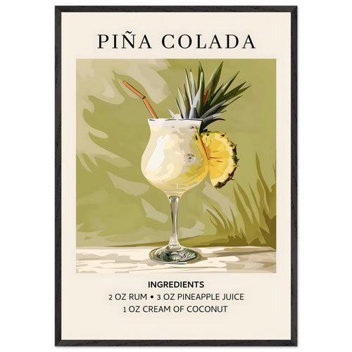 Artfulprints Poster met Lijst Piña Colada cocktail - Ingrediënten   - 70x100 cm - Groen