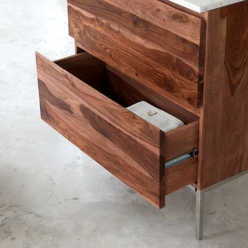 Tikamoon Badkamermeubel van massief palissander en moon premium terrazzo 80 - Wit - vtwonen shop