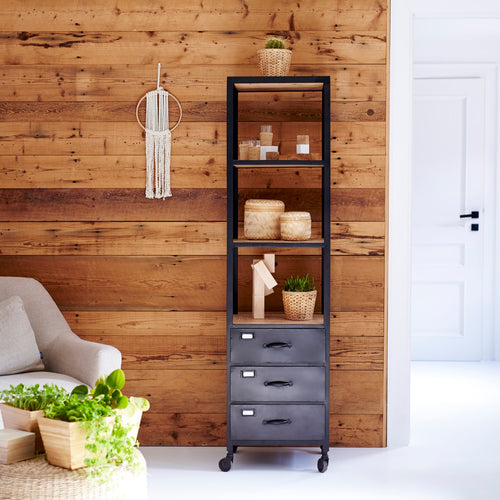 Tikamoon Mangohouten en metalen kolomkast - Zwart