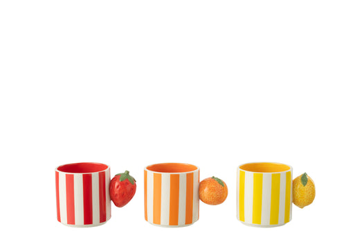 J-Line mok Fruit Dolomiet - keramiek - rood/geel/oranje - 3 stuks - vtwonen shop