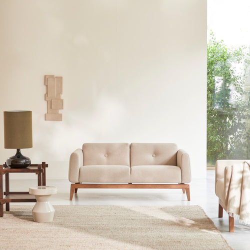 Tikamoon 2-zitsbank van massief eiken en ecru stof - Beige - vtwonen shop