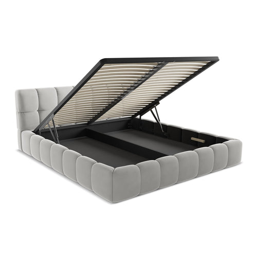 LaMiaSofa Bed met opbergruimte Roma - velours - zilver - 200x228x82