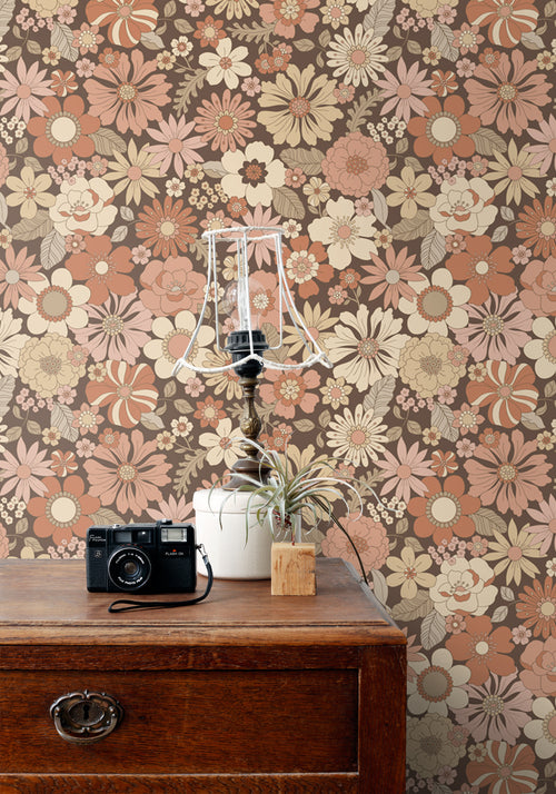 ESTAhome behang retro bloemen oudroze en beige - 53 cm x 10.05 m - 130966 - vtwonen shop