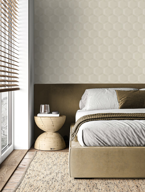 Origin Wallcoverings behang 3d hexagon motief lichtbeige - 0.53 x 10.05 m - 348018 - vtwonen shop