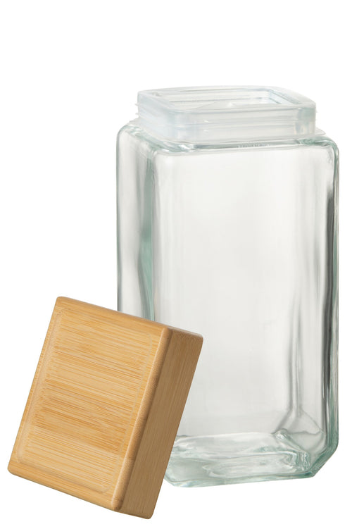 J-Line voorraadpot Brad - glas/bamboe - transparant/naturel - extra large