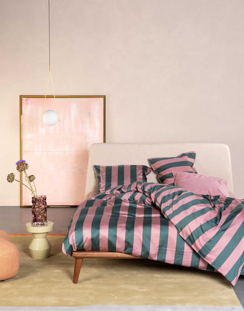 Essenza Minte Stripe dekbedovertrek - Lits-Jumeaux XL – 260x200/220 cm - Woodrose - Dark teal