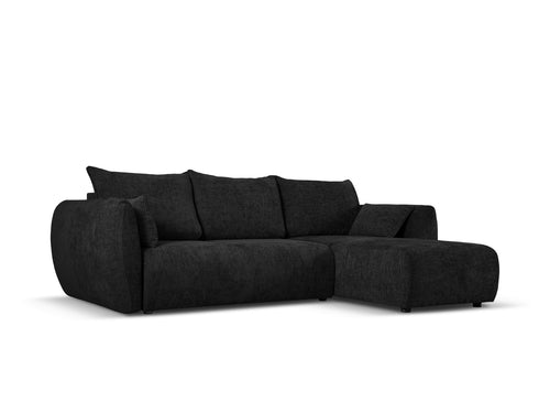 Cosmopolitan Design Converteerbare hoekbank rechts met opbergdoos Matera 4-zits, chenille, zwart - 173x253x86cm