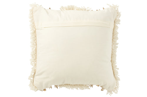 J-Line kussen Vierkant Lijnen Pailetten - wol/katoen - creme/goud