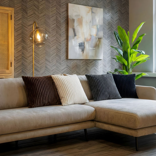 KUSSENSET - 4-delig - Corduroy Quartet - 45x45 cm - inclusief binnenkussens - zwart, wit, bruin, antraciet