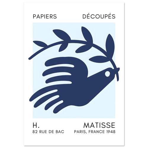 Artfulprints Poster met Lijst Matisse – Peace dove navy blue I   - 50x70 cm - Blauw