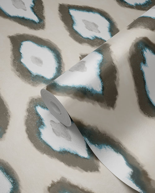 Origin Wallcoverings behang ikat motief beige en turquoise - 53 cm x 10.05 m - 346915