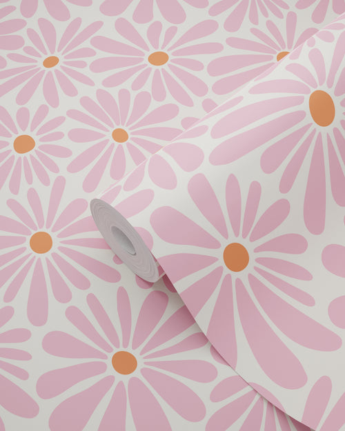 ESTAhome behang madeliefjes roze en oranje - 53 cm x 10.05 m - 131149 - vtwonen shop