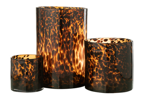 J-Line windlicht Cil Stippen - glas - bruin/zwart - large