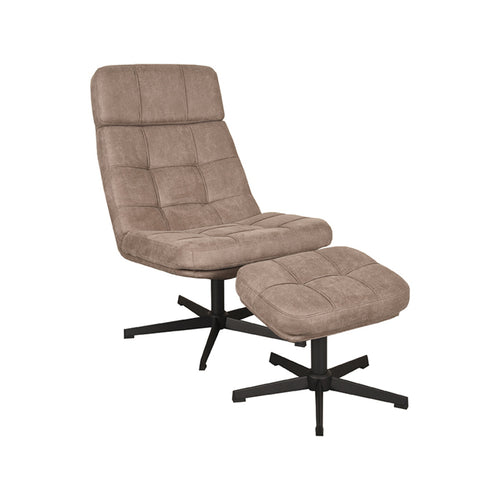 LABEL51 Fauteuil Alvar - Taupe Stof - Draaibaar - Incl. Hocker - vtwonen shop