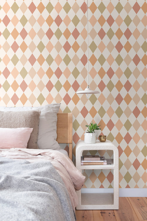 ESTAhome behang ruitjes roze, terracotta en groen - 50 x 900 cm - 131763