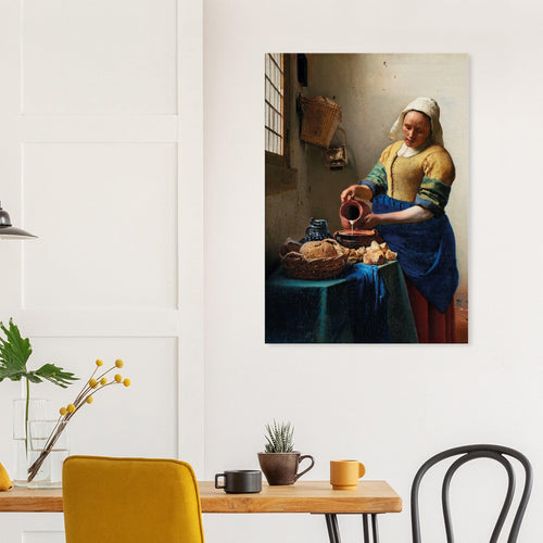 Artfulprints Canvas Johannes Vermeer – Het melkmeisje canvas - 80x120 cm - Geel