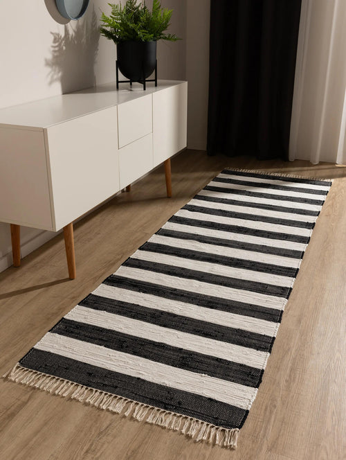 benuta loper van gerecycled materiaal Tom - zwart/wit - 80x250 cm