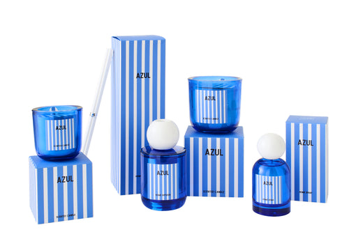 J-Line geurkaars Azul - Salt & Waves - glas - blauw - large